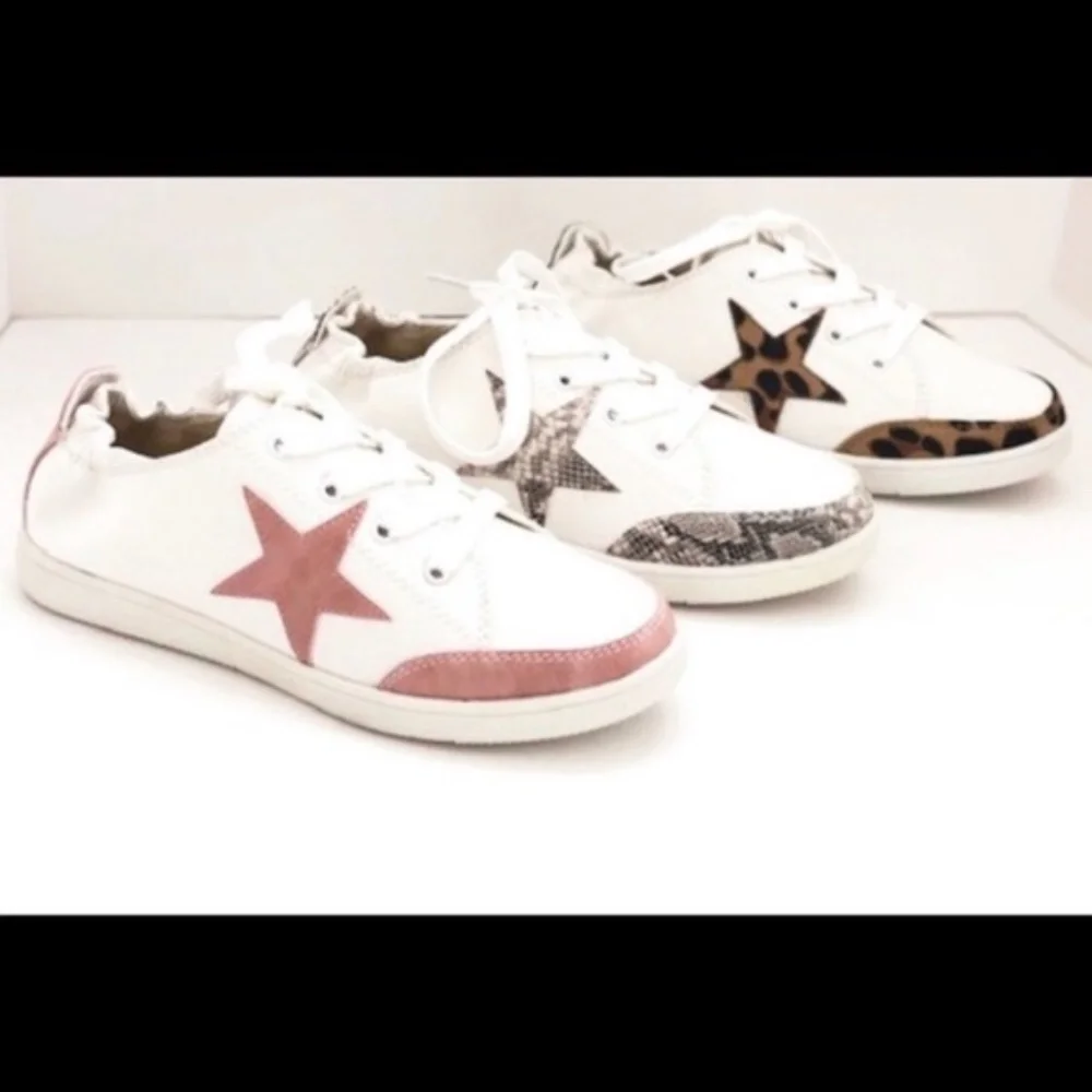 Blush Pink Star Print Lace up Sneakers